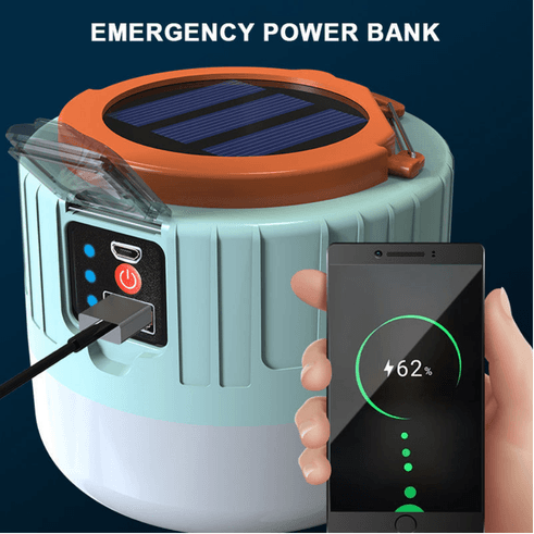 Lámpara LED Solar Recargable de Emergencia Multifuncional con Carga USB y Control Remoto